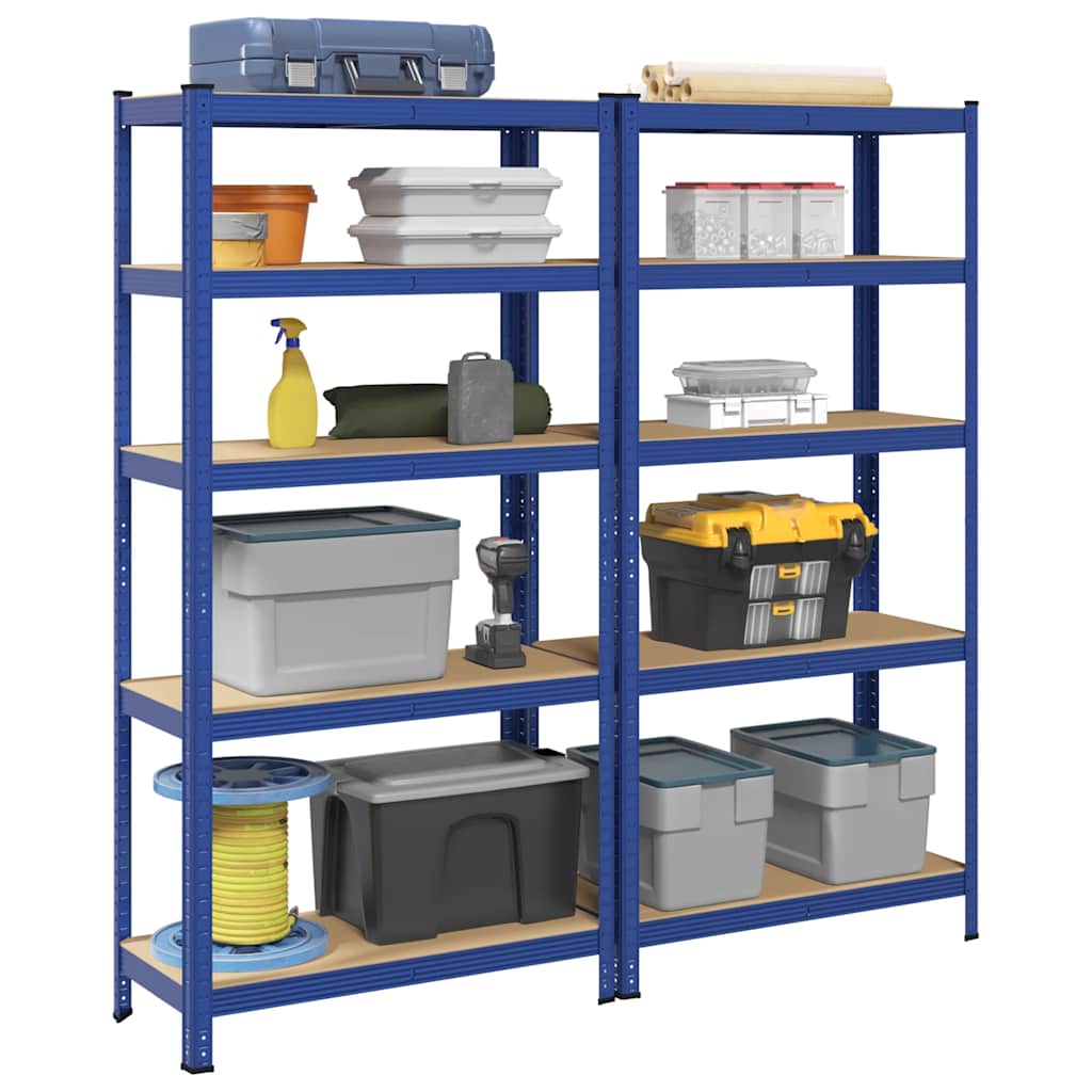 Racks de rangement Vidaxl 2 acier à 5 couches et bleu en bois transformé