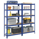 Racks de rangement Vidaxl 2 acier à 5 couches et bleu en bois transformé