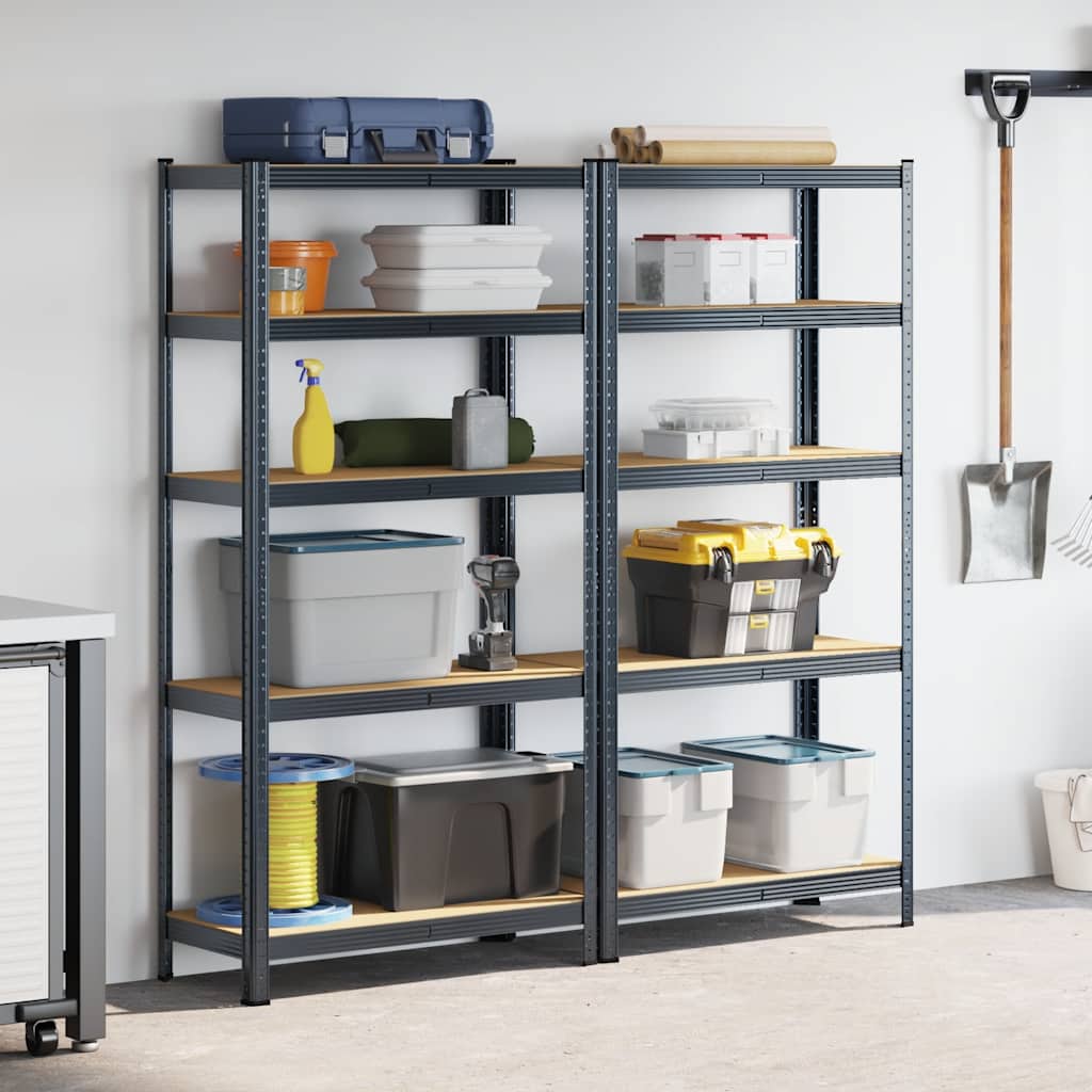 Vidaxl 5 couches Rack de rangement 2 morceaux de bois transformé en acier anthracite