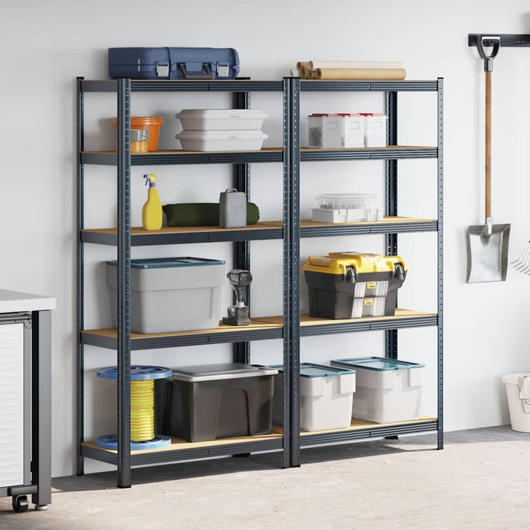 Vidaxl 5 couches Rack de rangement 2 morceaux de bois transformé en acier anthracite