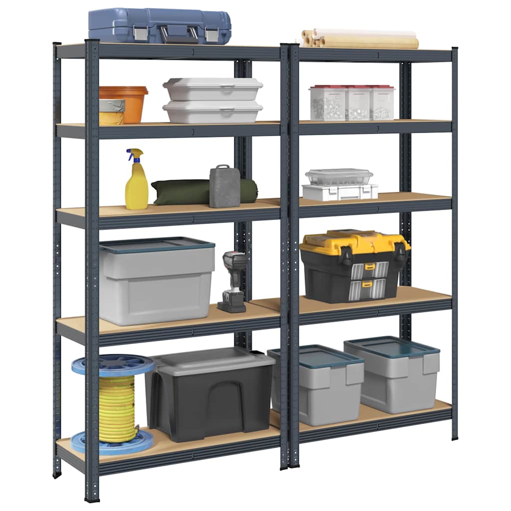 Vidaxl 5 couches Rack de rangement 2 morceaux de bois transformé en acier anthracite