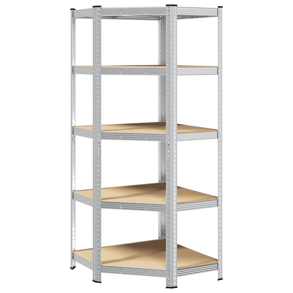 Vidaxl Corner Rack en acier à 5 couches et en bois transformé en argent coloré