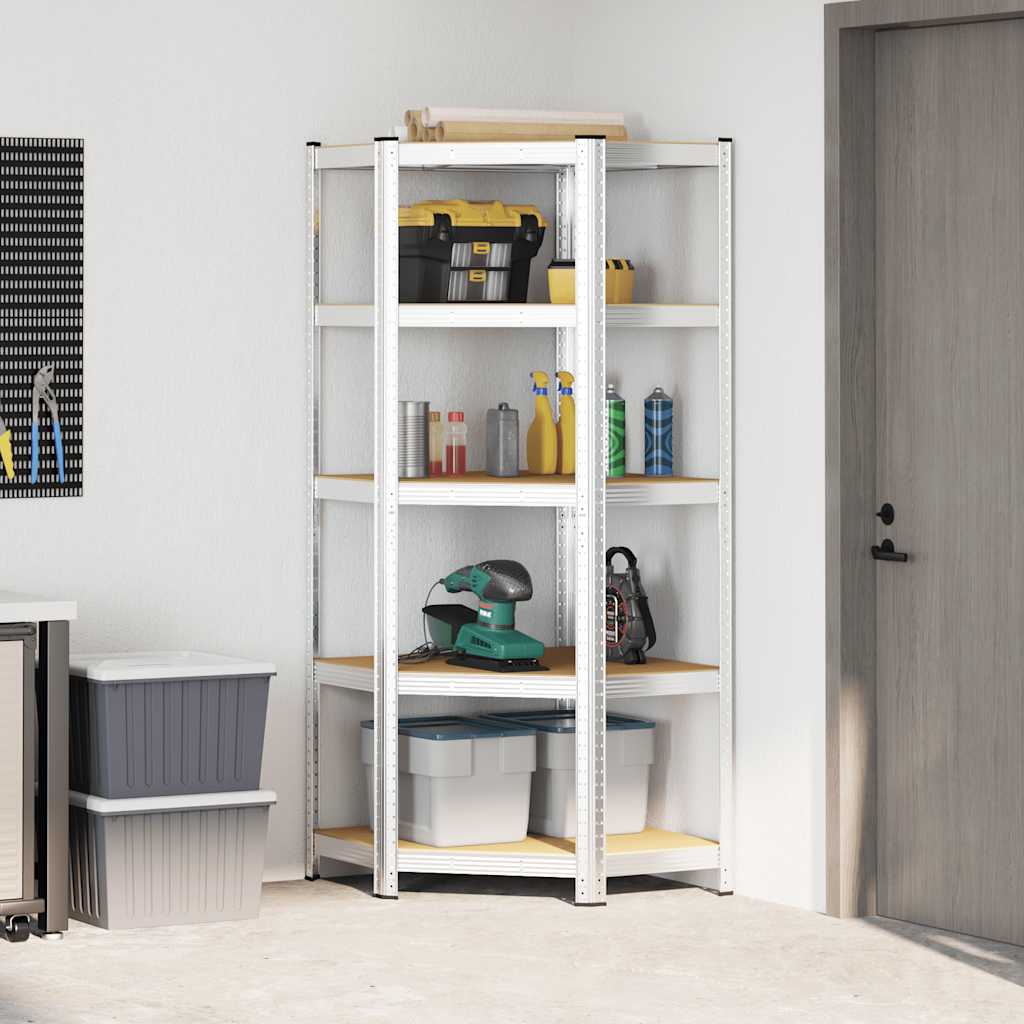 Vidaxl Corner Rack en acier à 5 couches et en bois transformé en argent coloré