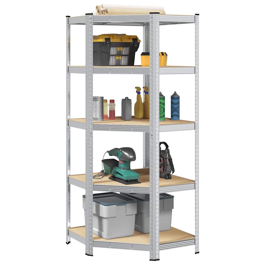 Vidaxl Corner Rack en acier à 5 couches et en bois transformé en argent coloré