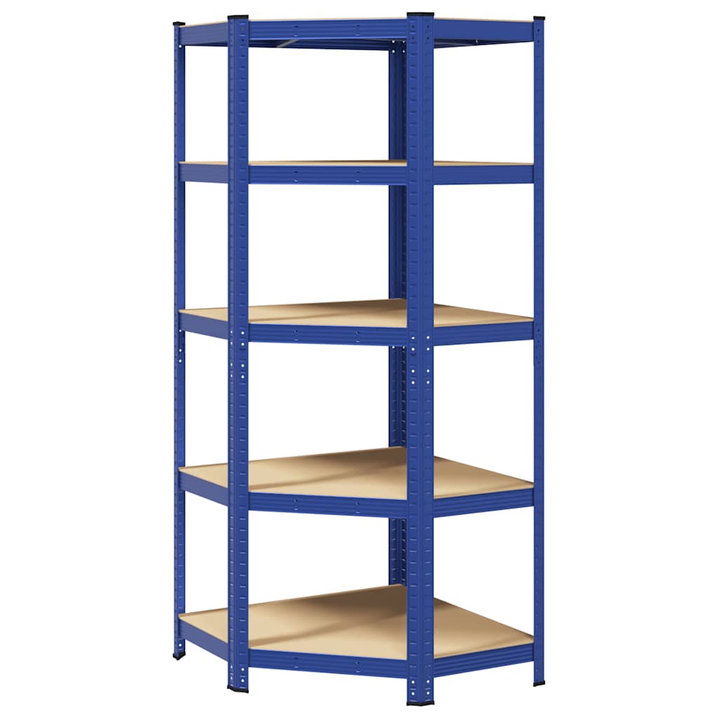 Vidaxl Hoekrek en acier de 5 couches et bleu en bois transformé