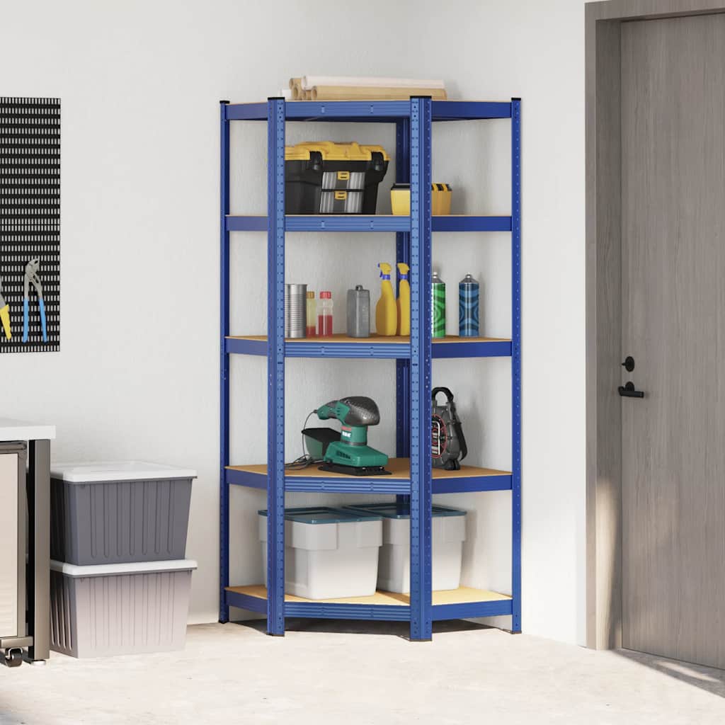 Vidaxl Hoekrek en acier de 5 couches et bleu en bois transformé