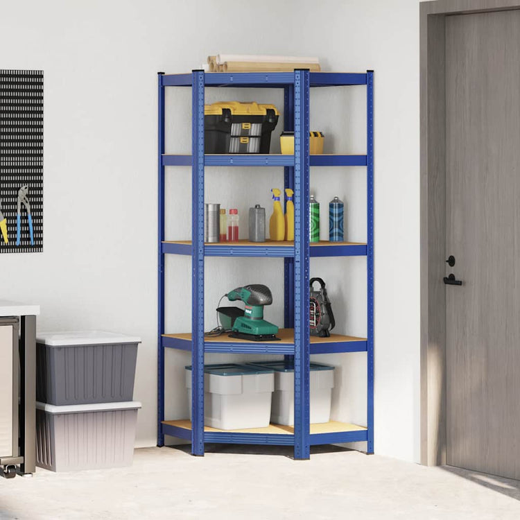 Vidaxl Hoekrek en acier de 5 couches et bleu en bois transformé