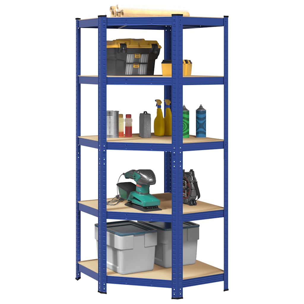 Vidaxl Hoekrek en acier de 5 couches et bleu en bois transformé
