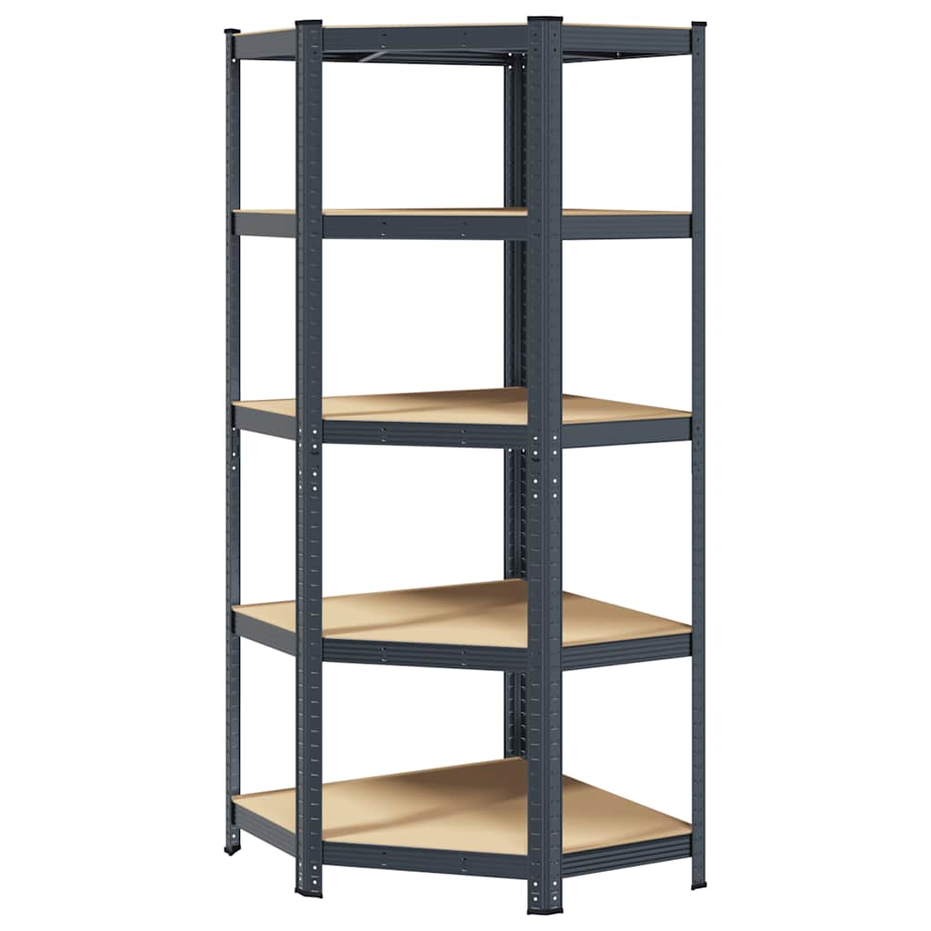 Vidaxl Hoekrek 5 couches en acier et en bois transformé en bois d'anthracite