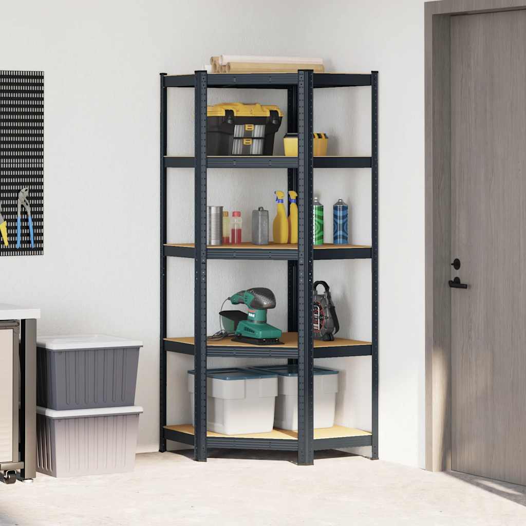 Vidaxl Hoekrek 5 couches en acier et en bois transformé en bois d'anthracite