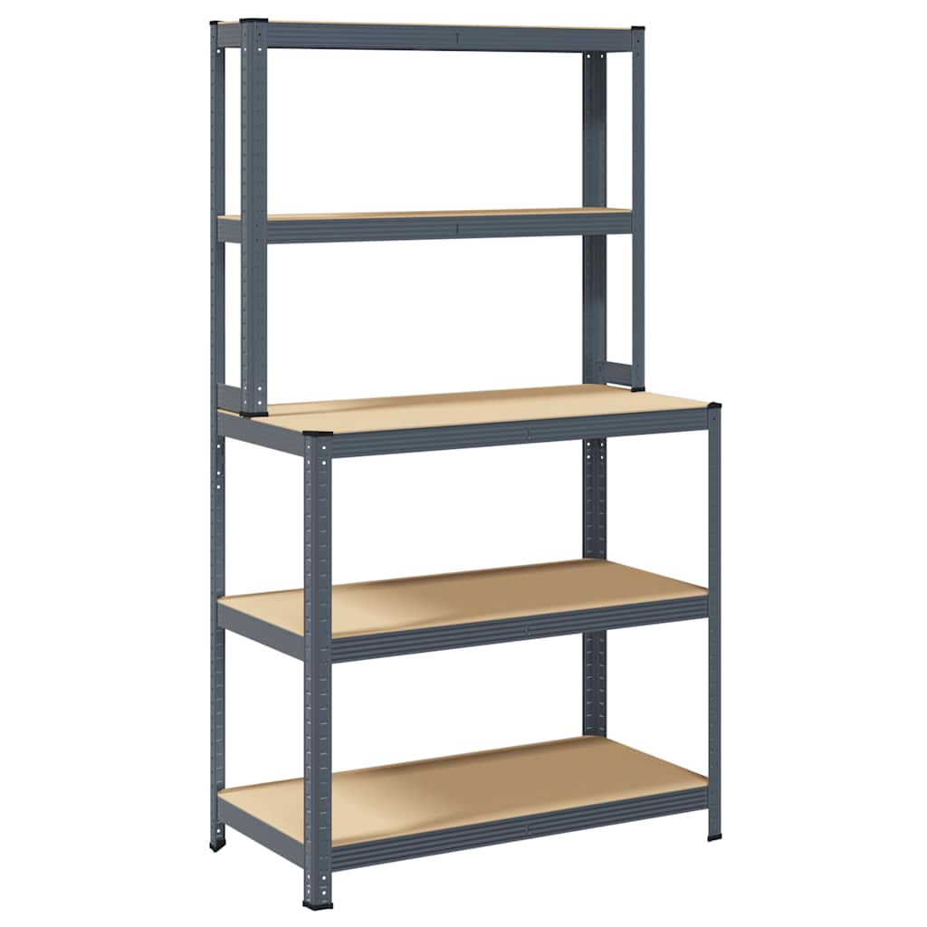 Vidaxl werkafel 5 couches avec étagères en acier en bois anthracite