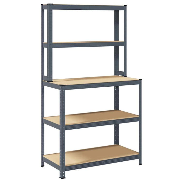 Vidaxl werkafel 5 couches avec étagères en acier en bois anthracite