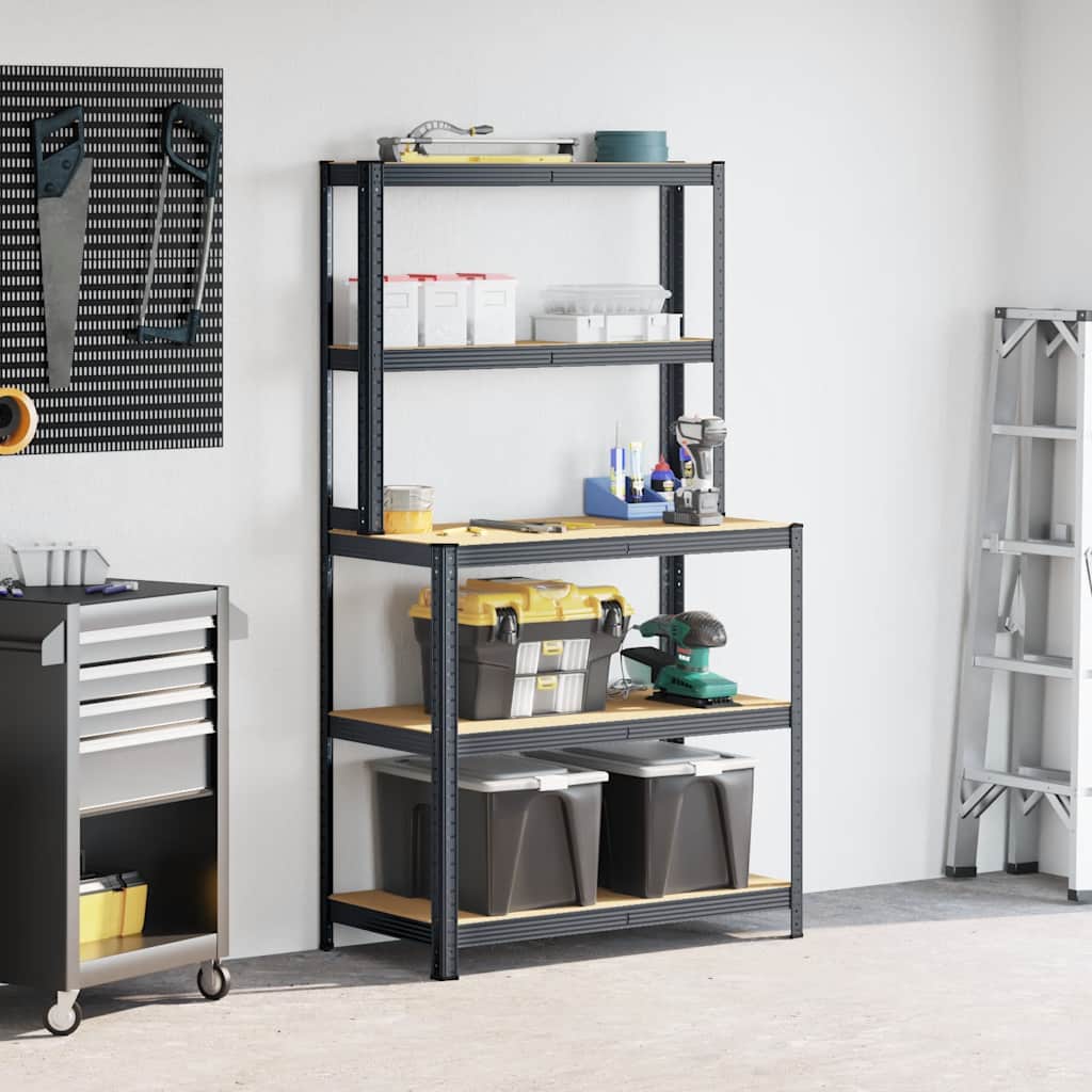 Vidaxl werkafel 5 couches avec étagères en acier en bois anthracite