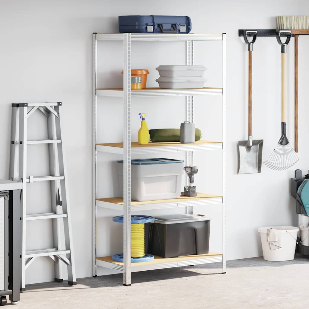 Rack de stockage Vidaxl en acier à 5 couches et en bois transformé en argent coloré