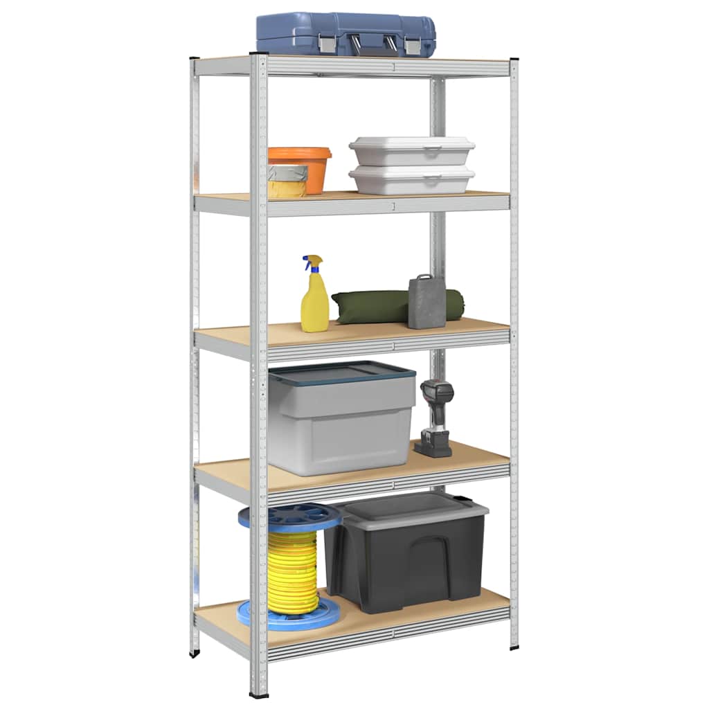 Rack de stockage Vidaxl en acier à 5 couches et en bois transformé en argent coloré