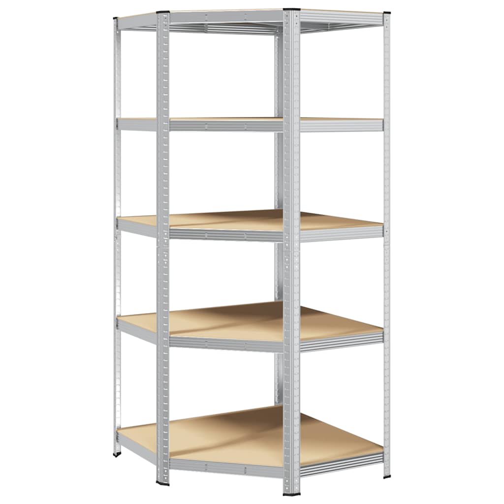 Vidaxl Corner Rack en acier à 5 couches et en bois transformé en argent coloré