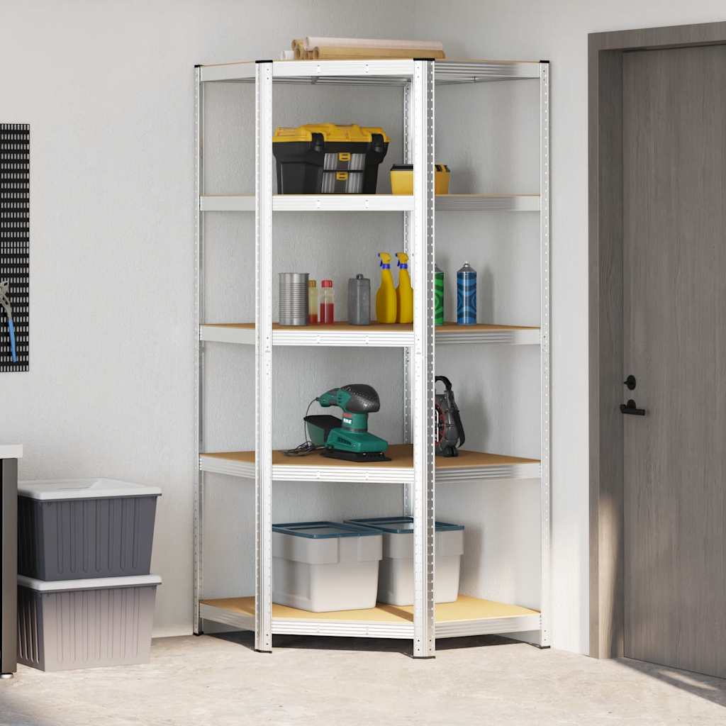 Vidaxl Corner Rack en acier à 5 couches et en bois transformé en argent coloré