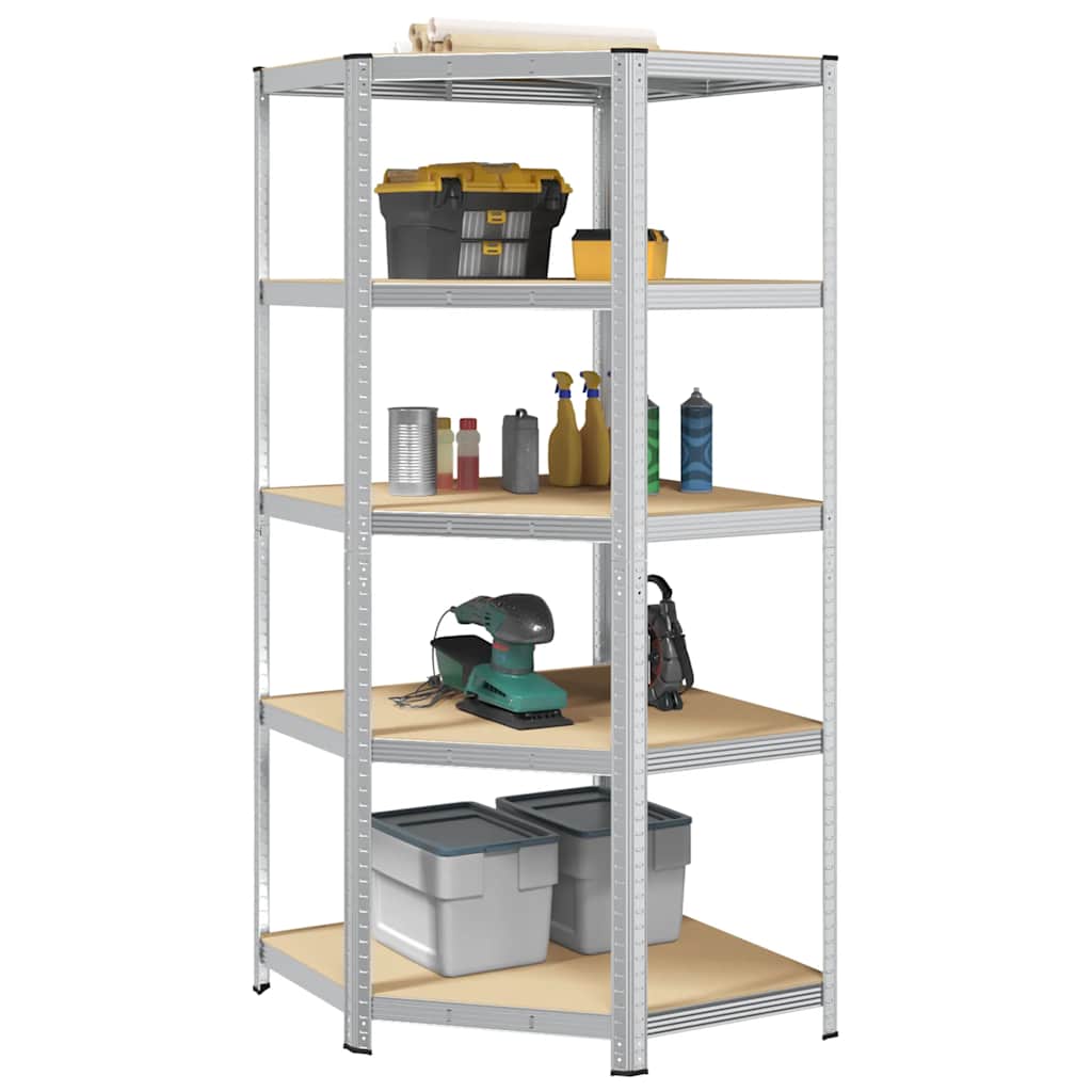 Vidaxl Corner Rack en acier à 5 couches et en bois transformé en argent coloré