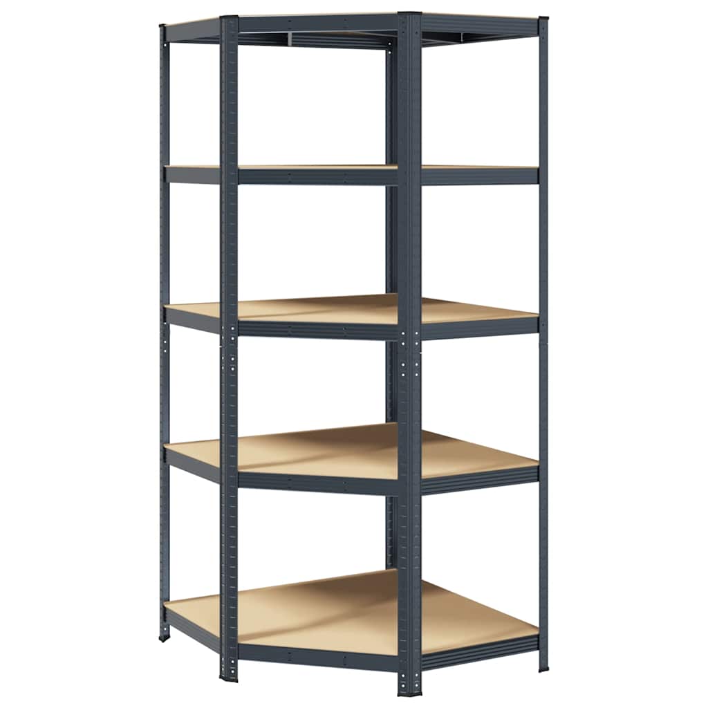 Vidaxl étagère d'angle 5 couches en acier et bois d'ingénierie, anthracite