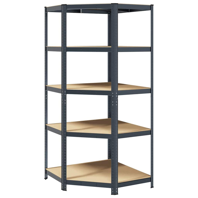 Vidaxl étagère d'angle 5 couches en acier et bois d'ingénierie, anthracite