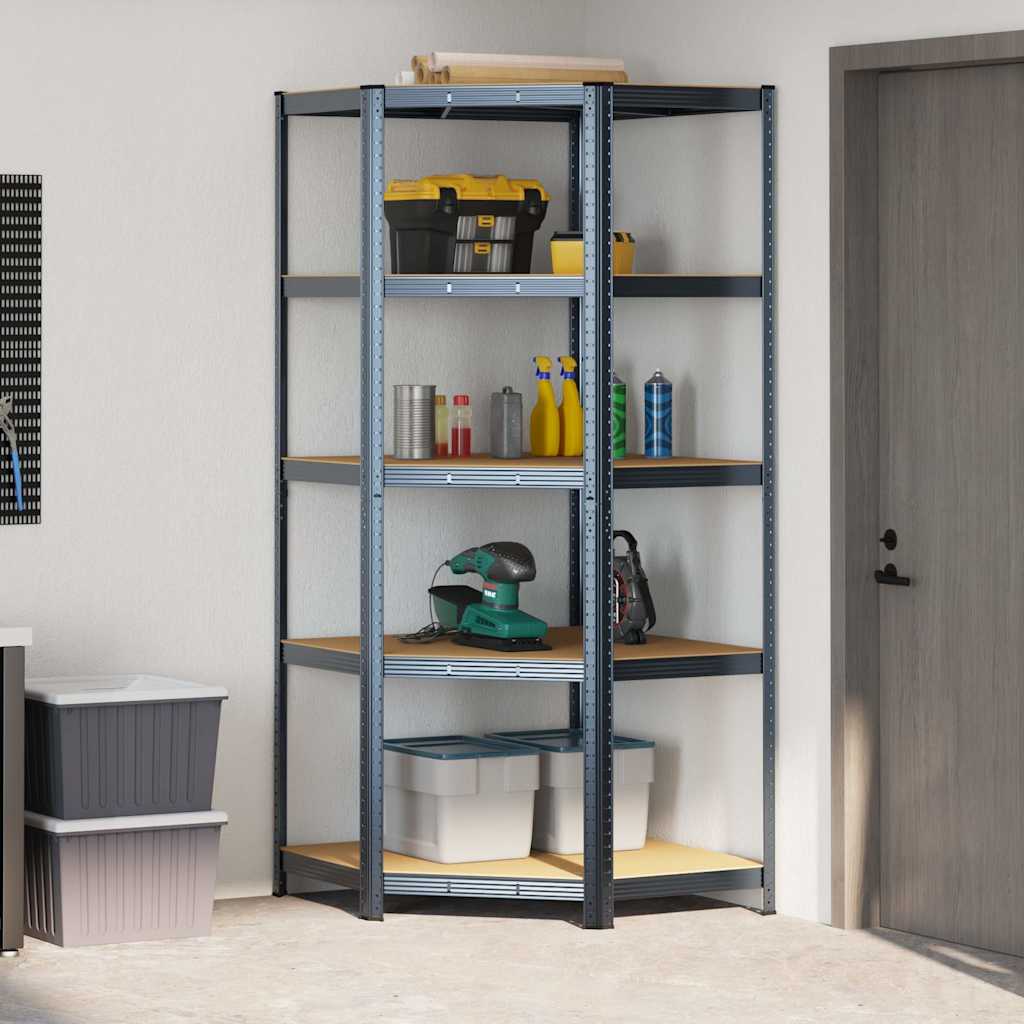 Vidaxl étagère d'angle 5 couches en acier et bois d'ingénierie, anthracite