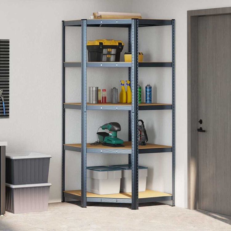 Vidaxl étagère d'angle 5 couches en acier et bois d'ingénierie, anthracite