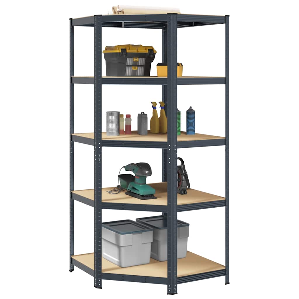 Vidaxl étagère d'angle 5 couches en acier et bois d'ingénierie, anthracite
