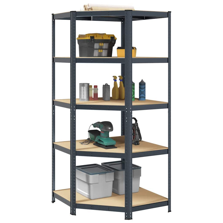 Vidaxl étagère d'angle 5 couches en acier et bois d'ingénierie, anthracite