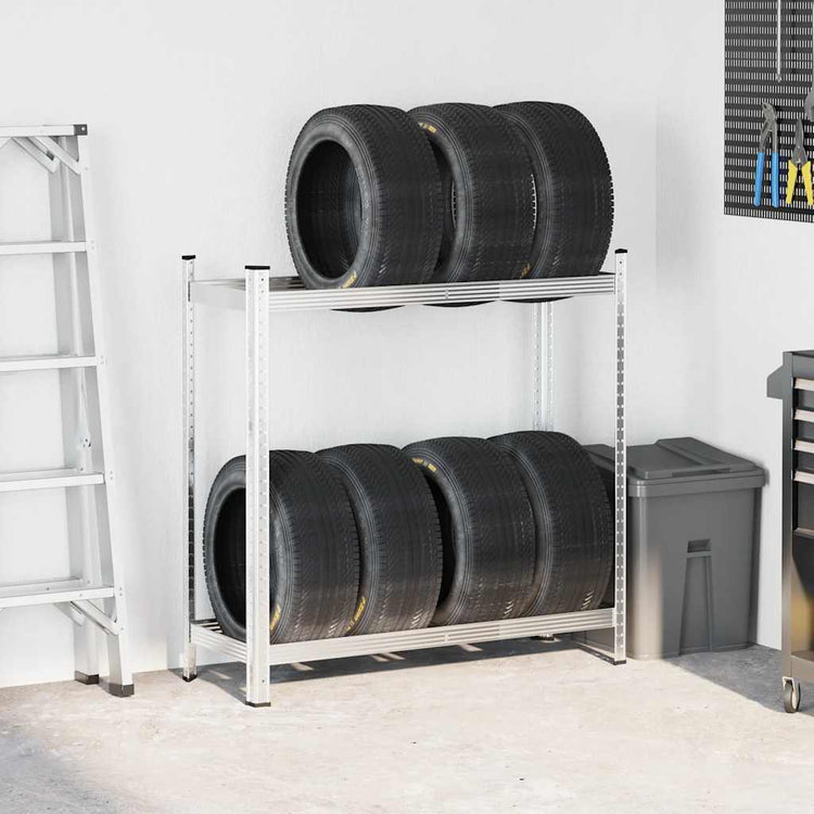 Vidaxl Tire Rack 2 couches 110x40x109 cm en acier argenté coloré