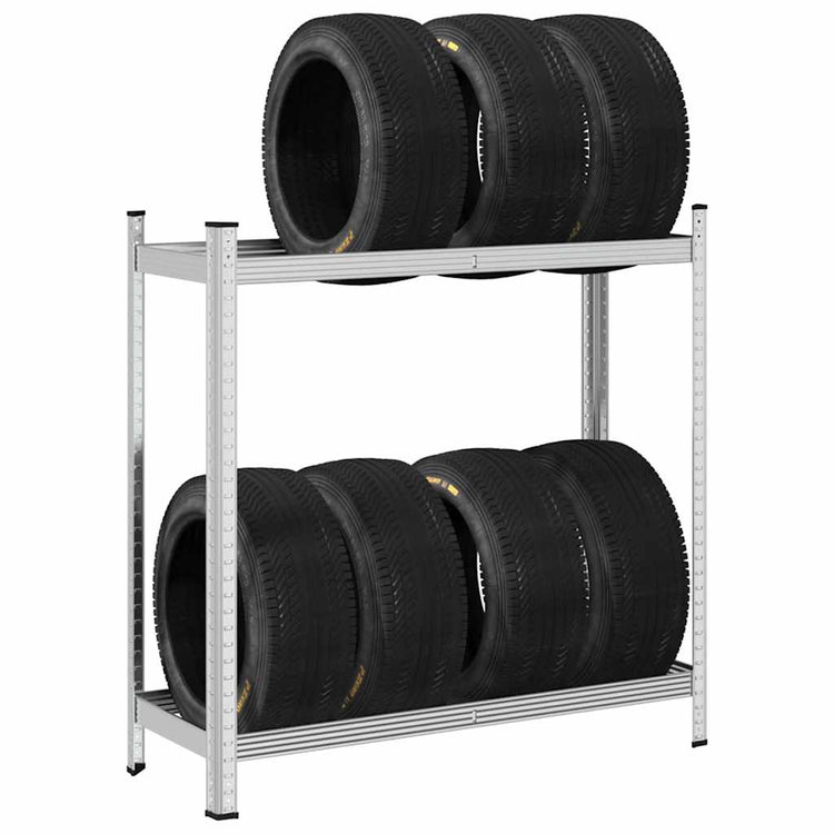 Vidaxl Tire Rack 2 couches 110x40x109 cm en acier argenté coloré