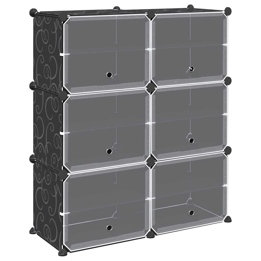 Meubles de stockage vidaxl avec 6 compartiments et portes en polypropène noir