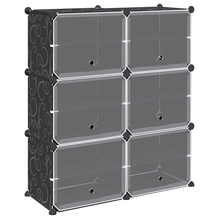 Meubles de stockage vidaxl avec 6 compartiments et portes en polypropène noir