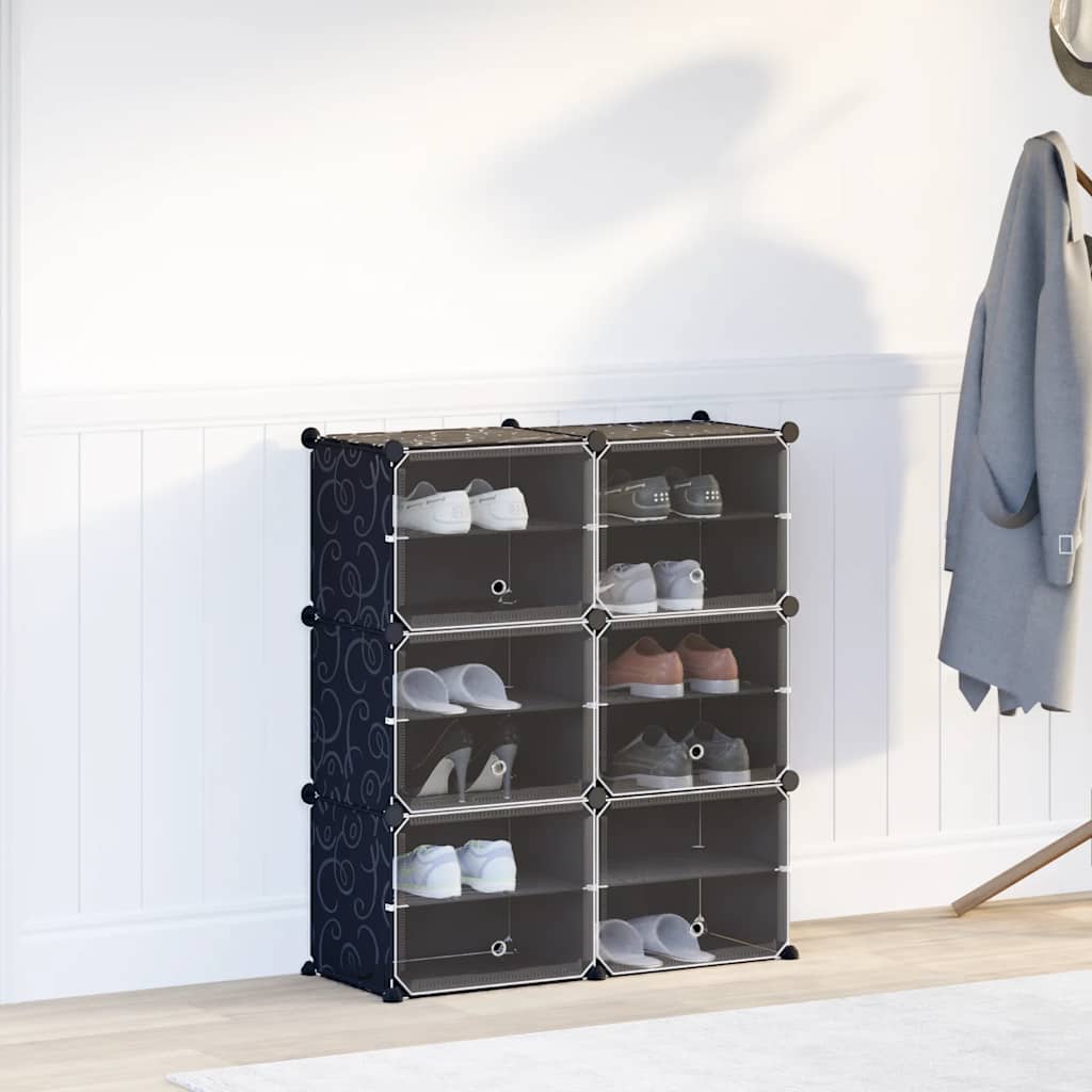 Meubles de stockage vidaxl avec 6 compartiments et portes en polypropène noir