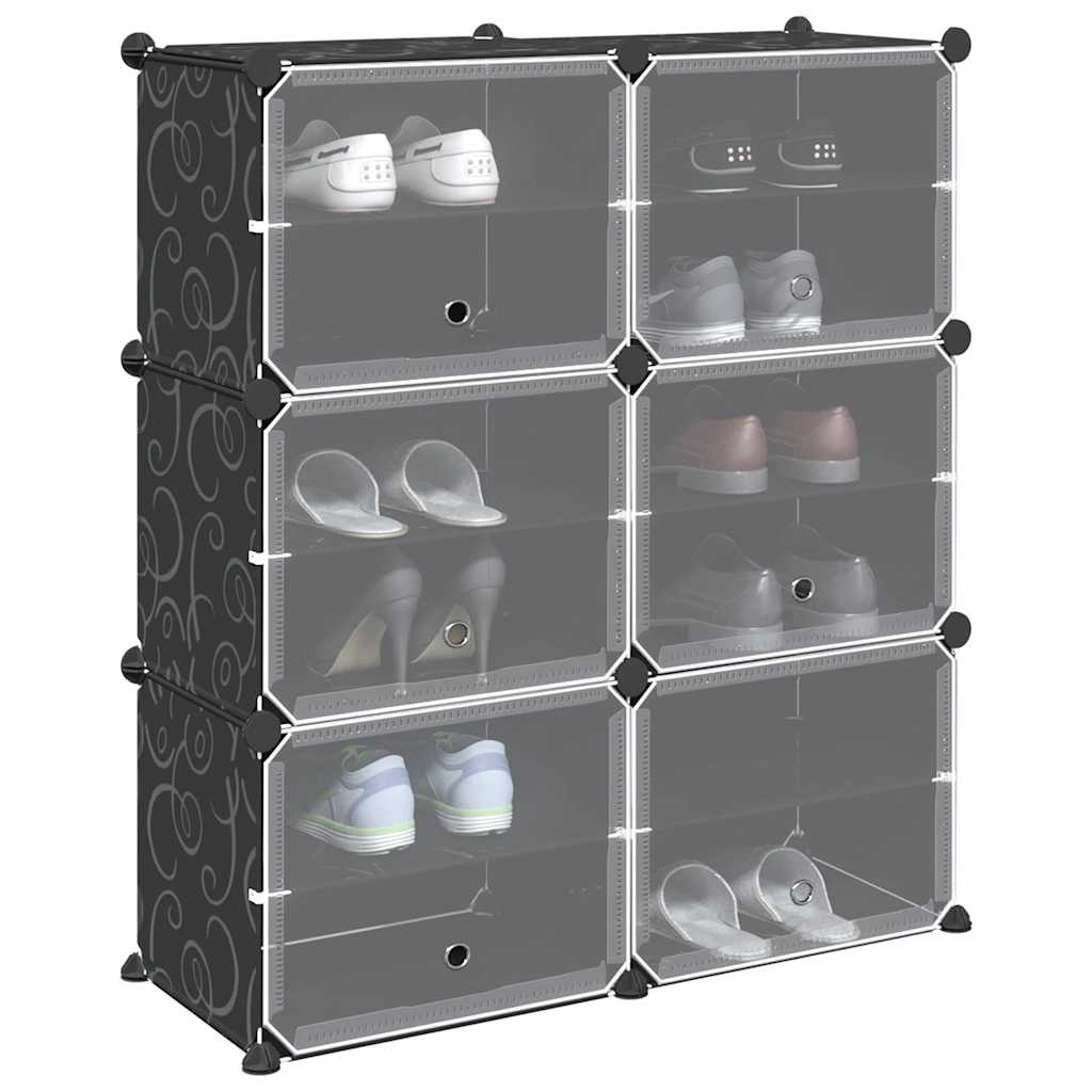 Meubles de stockage vidaxl avec 6 compartiments et portes en polypropène noir
