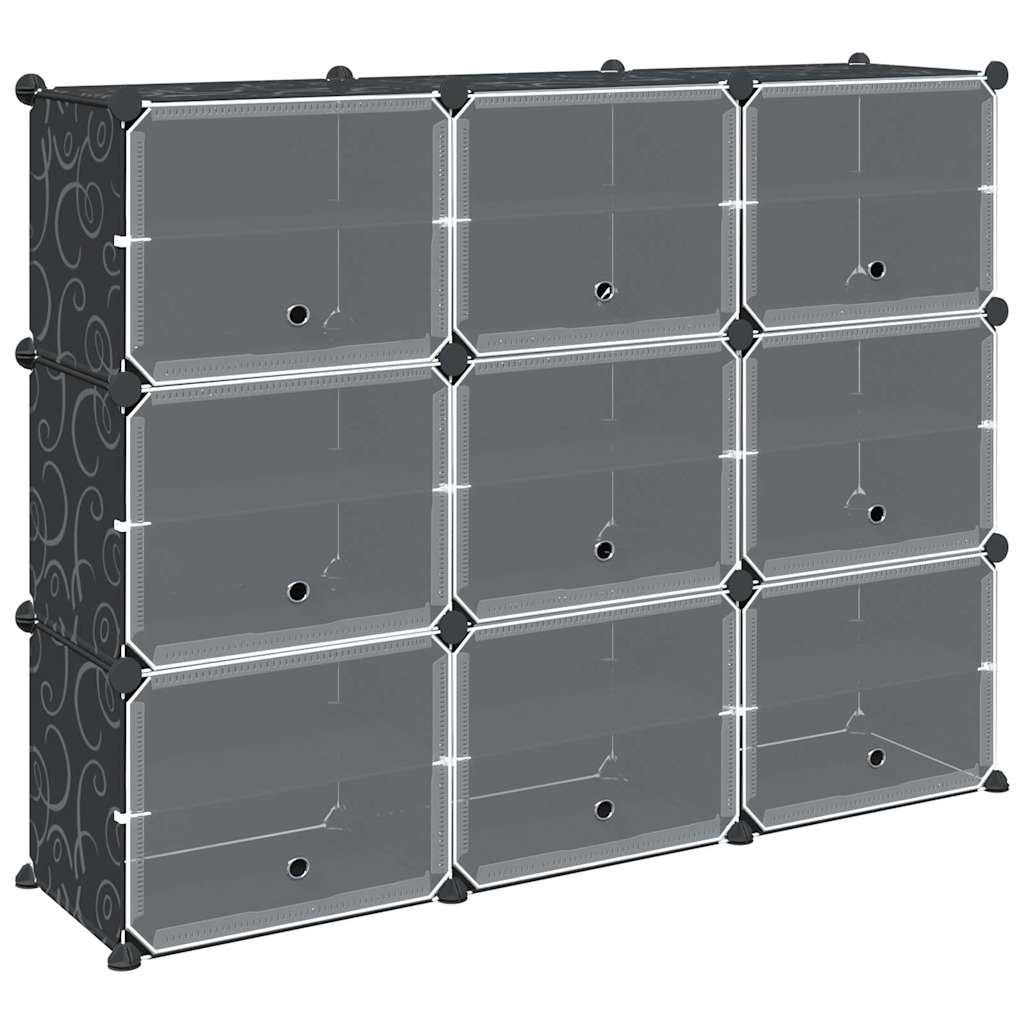 Meubles de stockage Vidaxl avec 9 compartiments et portes en polypropène noir