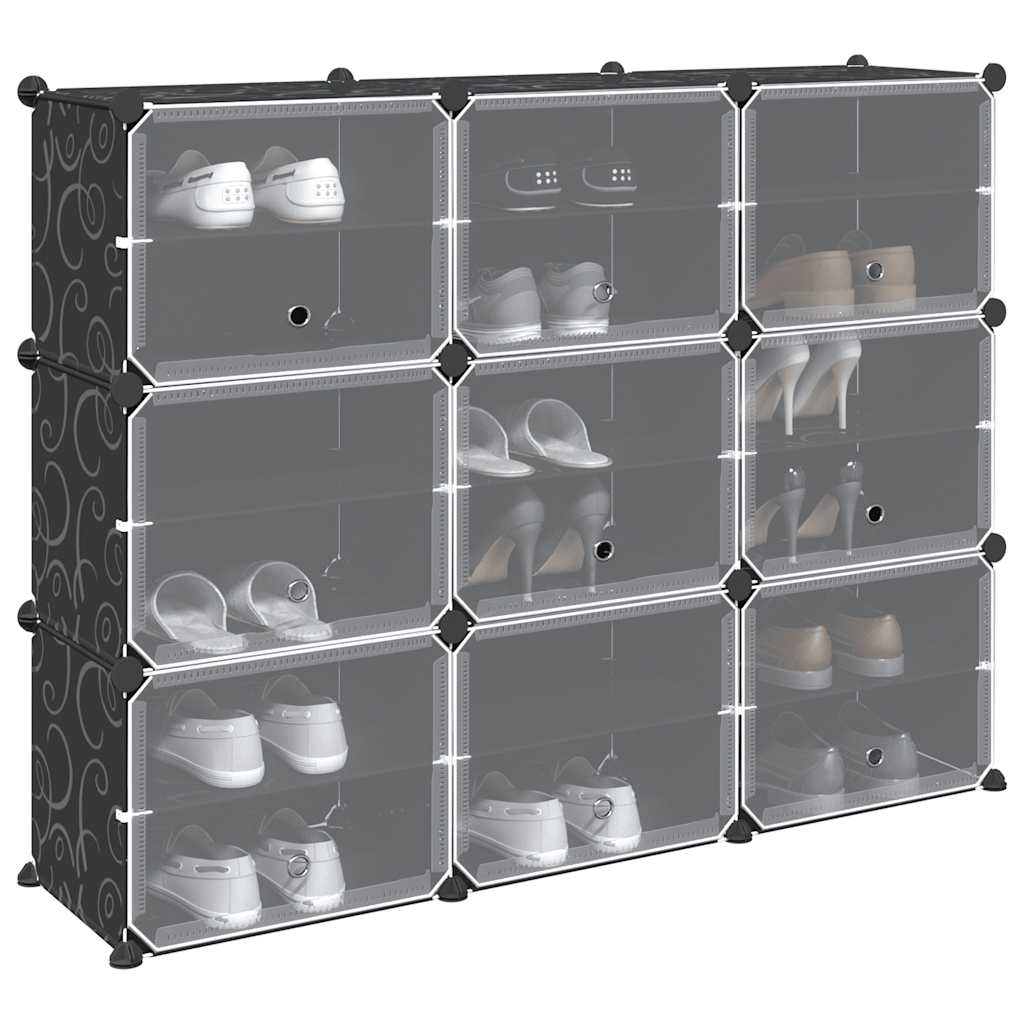 Meubles de stockage Vidaxl avec 9 compartiments et portes en polypropène noir