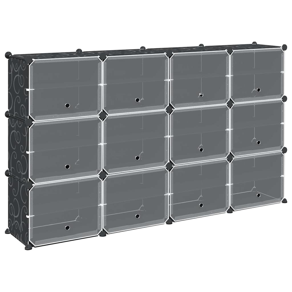 Meubles de stockage vidaxl avec 12 compartiments et portes en polypropène noir