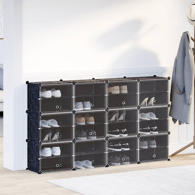 Meubles de stockage vidaxl avec 12 compartiments et portes en polypropène noir