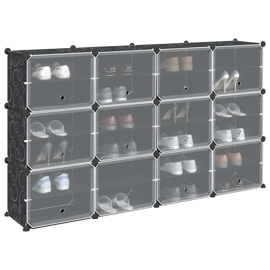 Meubles de stockage vidaxl avec 12 compartiments et portes en polypropène noir