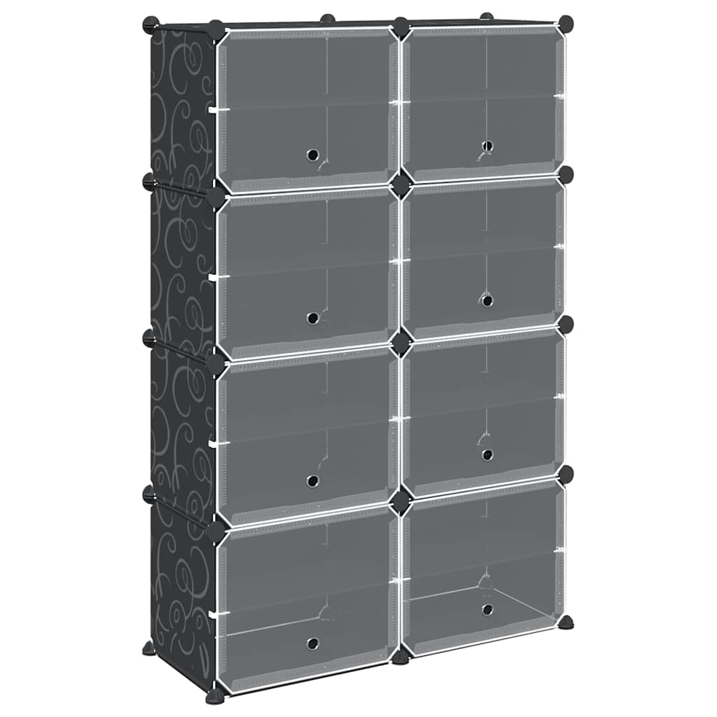 Meubles de stockage vidaxl avec 8 compartiments et portes en polypropène noir