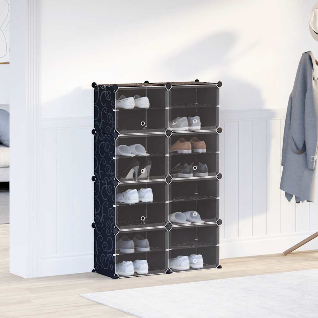 Meubles de stockage vidaxl avec 8 compartiments et portes en polypropène noir