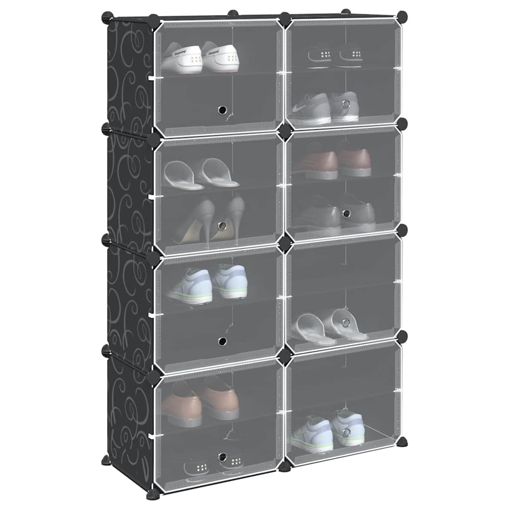 Meubles de stockage vidaxl avec 8 compartiments et portes en polypropène noir