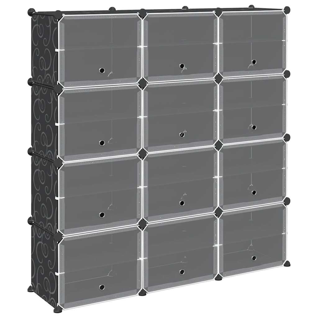 Meubles de stockage vidaxl avec 12 compartiments et portes en polypropène noir