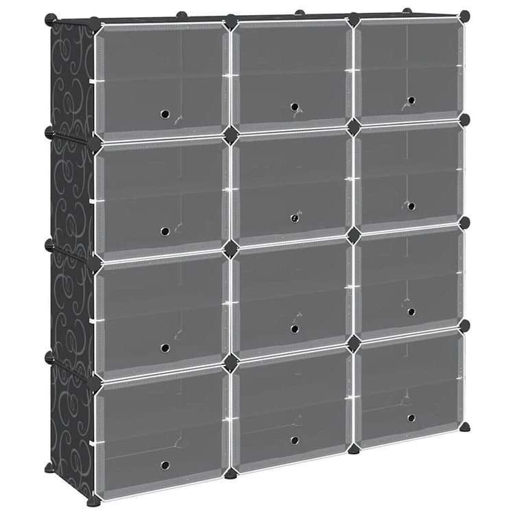 Meubles de stockage vidaxl avec 12 compartiments et portes en polypropène noir