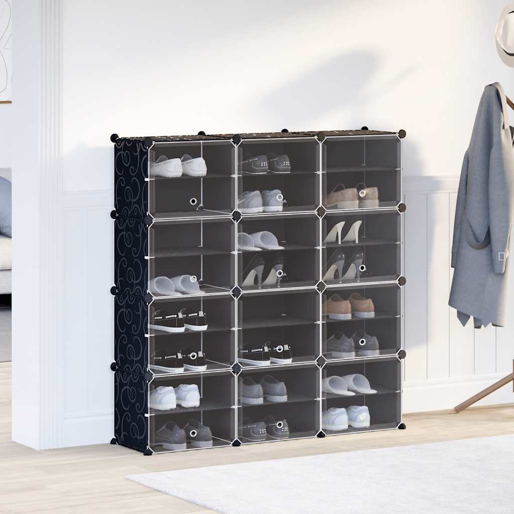 Meubles de stockage vidaxl avec 12 compartiments et portes en polypropène noir