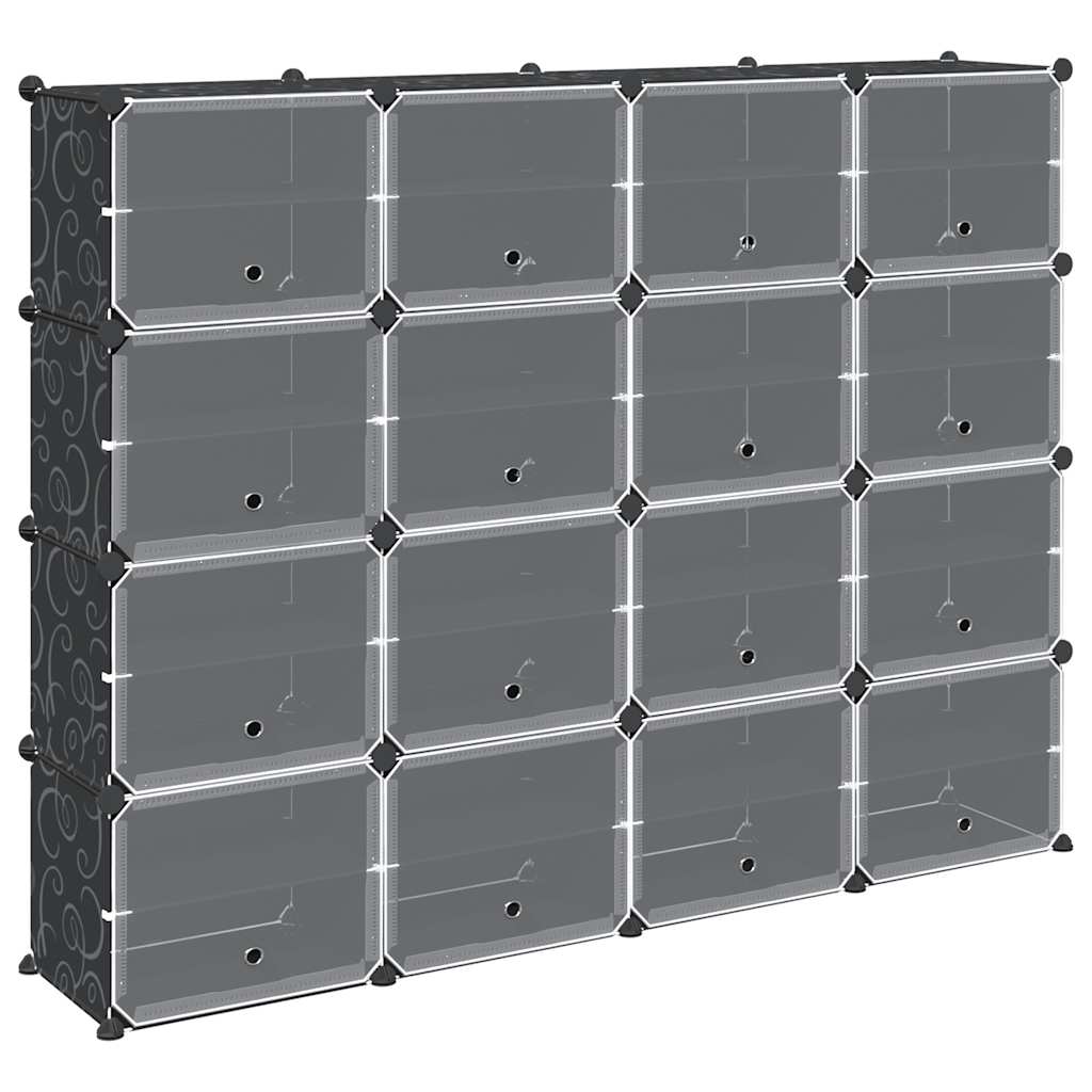 Meubles de stockage Vidaxl avec 16 compartiments et portes en polypropène noir