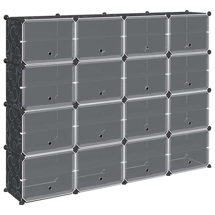 Meubles de stockage Vidaxl avec 16 compartiments et portes en polypropène noir