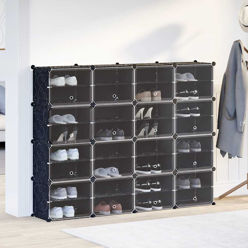 Meubles de stockage Vidaxl avec 16 compartiments et portes en polypropène noir