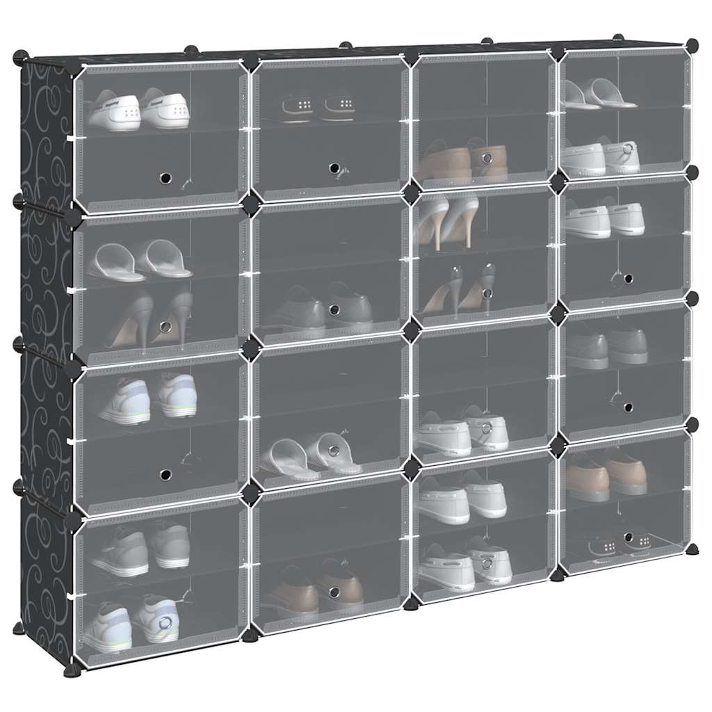 Meubles de stockage Vidaxl avec 16 compartiments et portes en polypropène noir