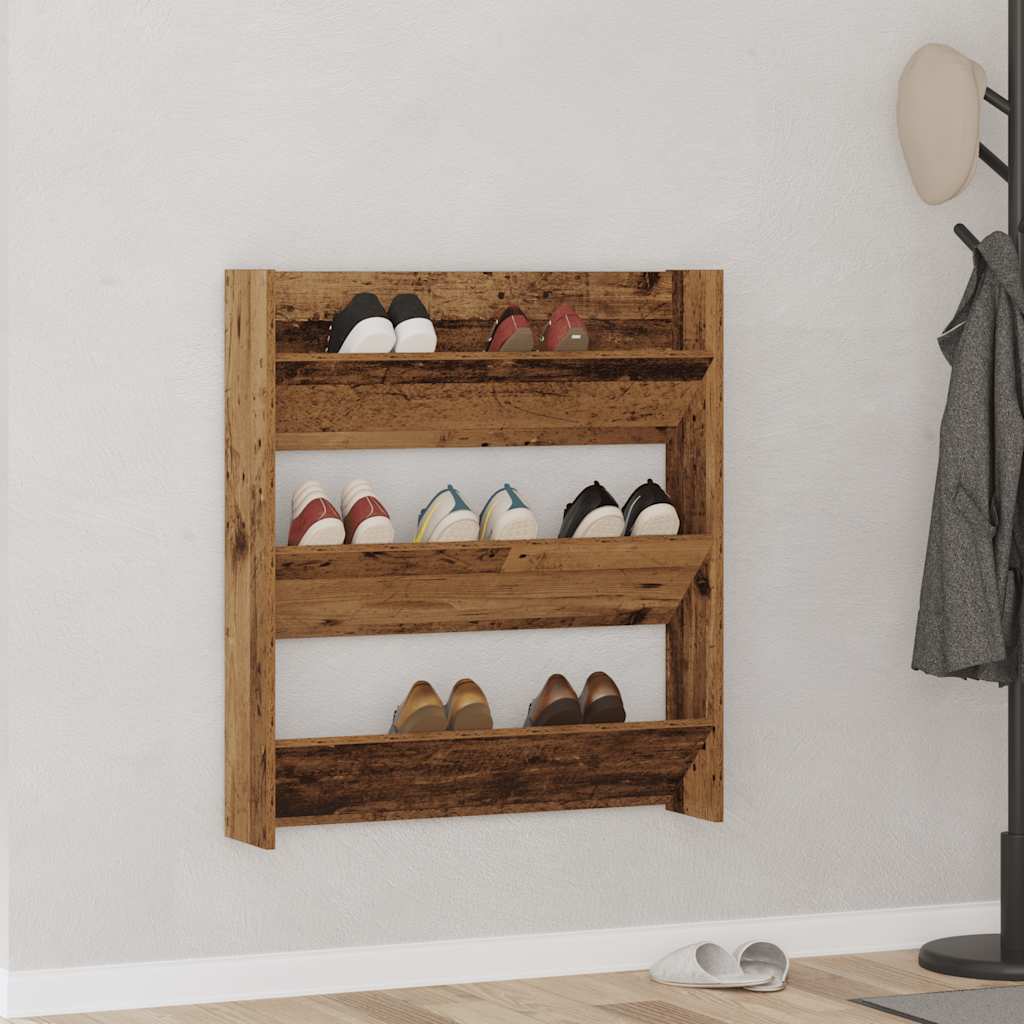 Armoire de chaussures murales vidaxl 80x18x90 cm en bois de bois ancien en bois coloré